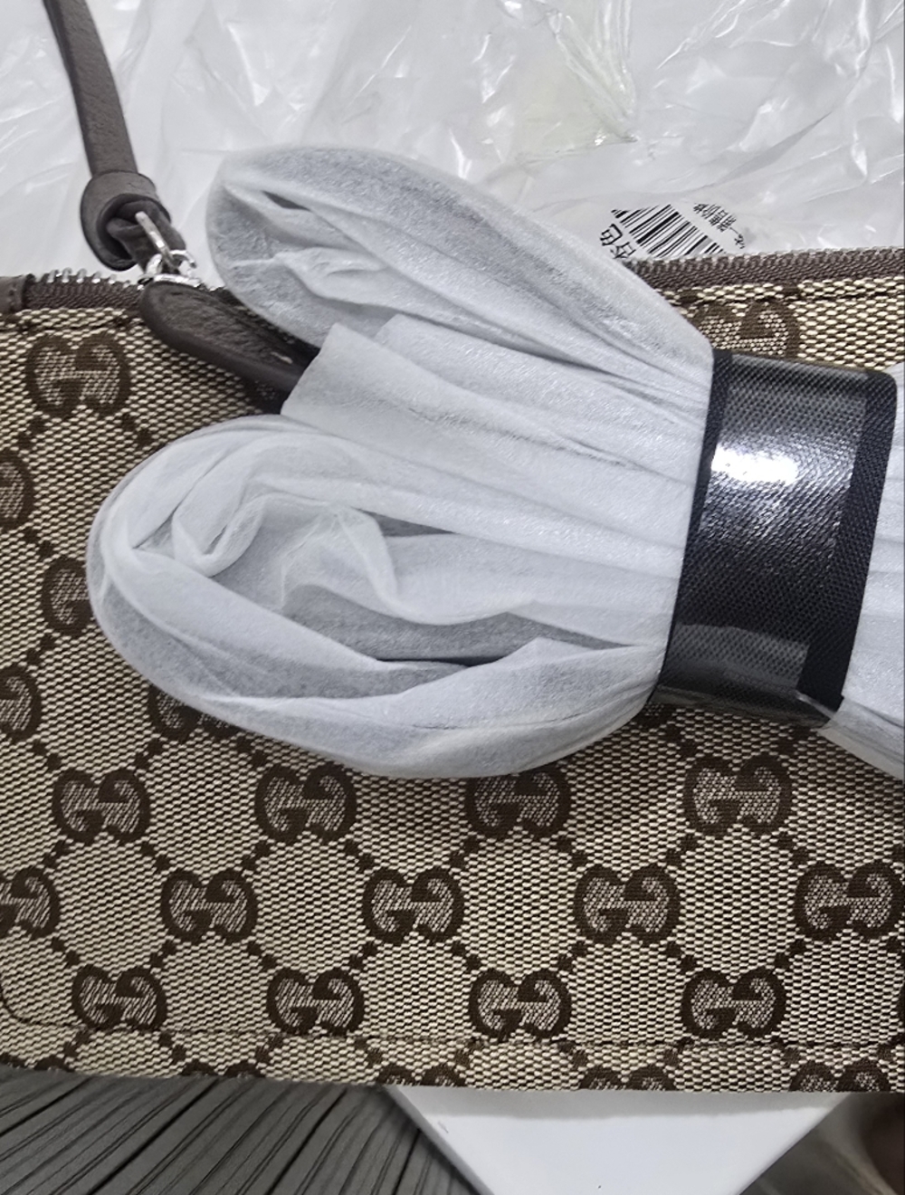 Canvas Cotton Supreme GIG Small Tote w/ Green/Red Stripe Brown LeatherTrim/strap - Picture 13 of 16